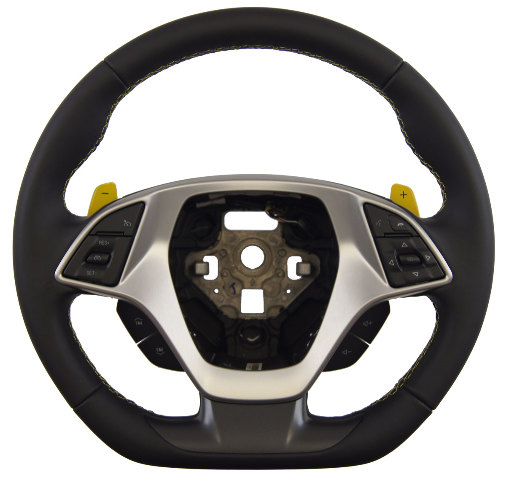 2014-2018 Corvette C7 Steering Wheel Black Leather W/Yellow Stitch New 84198698