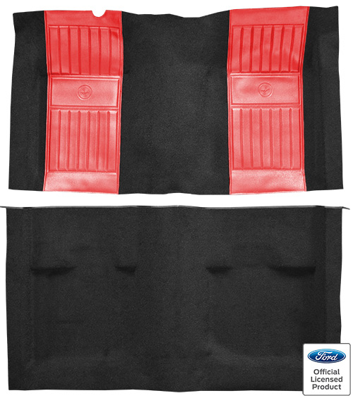1971-1973 Ford Mustang Mach I Carpet Replacement - Nylon - Complete | Fits: Fastback, with 2 Red Running Pony Inserts