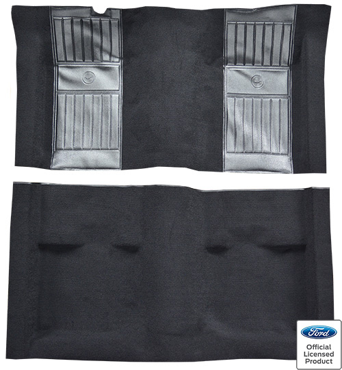 1971-1973 Ford Mustang Mach I Carpet Replacement - Nylon - Complete | Fits: Fastback, with 2 Black Running Pony Inserts