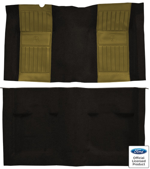 1971-1973 Ford Mustang Mach I Carpet Replacement - Nylon - Complete | Fits: Fastback, with 2 Ivy Gold Running Pony Inserts