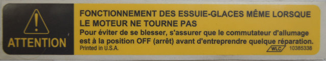 1997-09 GMC Topkick/Chevy Kodiak Caution Label French (Wiper Cycle)New 10385338