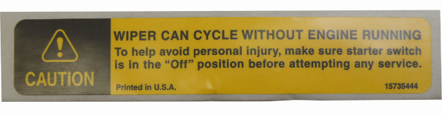 1997-09 GMC Topkick/Chevy Kodiak Caution Label English (Wiper Cycle)New 15735444