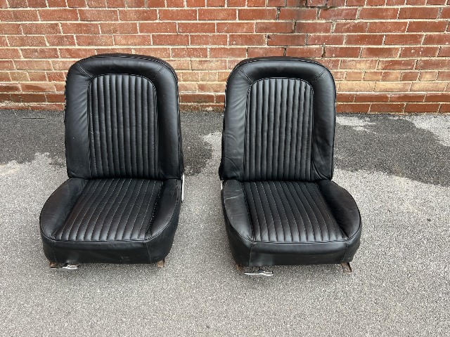 1964 Corvette Used Black Leather Seat Assemblies w/Tracks Pair
